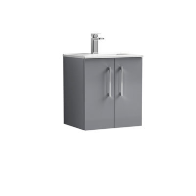 Balterley Bramshall Modern Bathroom 2 Soft Close Door & Minimalist Wall Hung Vanity Unit Basin, Satin Grey, 500mm - image 1