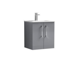 Balterley Bramshall Modern Bathroom 2 Soft Close Door & Minimalist Wall Hung Vanity Unit Basin, Satin Grey, 500mm - thumbnail 1