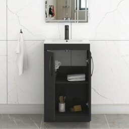 Royal Bathrooms Turin 500mm Floor Standing Vanity Sink Unit Matt Black 2 Door Minimalist Basin With Matt Black Handles - thumbnail 5