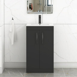 Royal Bathrooms Turin 500mm Floor Standing Vanity Sink Unit Matt Black 2 Door Minimalist Basin With Matt Black Handles - thumbnail 1