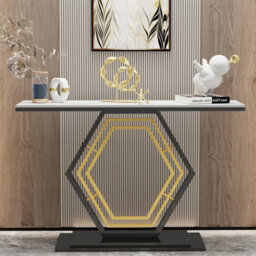 Fativo 120Cm Sintered Stone Marble Console Table Hall Display Stand Sofa Table Storage W/ Gold Stand Sturdy Legs - thumbnail 7