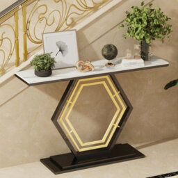 Fativo 120Cm Sintered Stone Marble Console Table Hall Display Stand Sofa Table Storage W/ Gold Stand Sturdy Legs - thumbnail 8