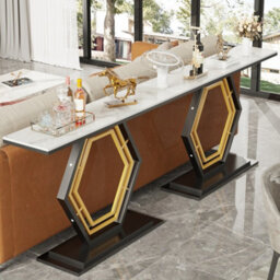 Fativo 120Cm Sintered Stone Marble Console Table Hall Display Stand Sofa Table Storage W/ Gold Stand Sturdy Legs - thumbnail 9