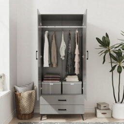 Urbn-Living Urbnliving 180Cm Height Black Mirror Wardrobe With Grey 2 Door 2 Drawer Bedroom Clothes Storage Hanging Rail - thumbnail 3