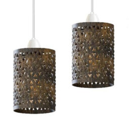 Brushed Brass Metal Drum Cage Light Shade Hollow Out Easy Fit Lamp Shade For Ceiling Pendant Light For Kitchen, Hall( 2 Pack) - thumbnail 1