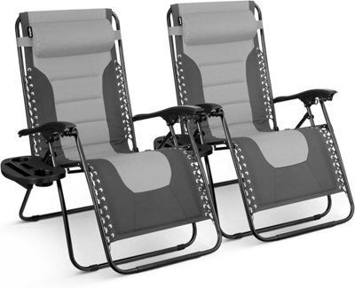Keplin 2 Pack Xxl 110X70X90Cm Heavy-Duty Colour Block Zero Gravity Chairs, Cup & Phone Holder, Foldable, Charcoal - image 1