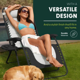 Keplin 2 Pack Xxl 110X70X90Cm Heavy-Duty Colour Block Zero Gravity Chairs, Cup & Phone Holder, Foldable, Charcoal - thumbnail 8