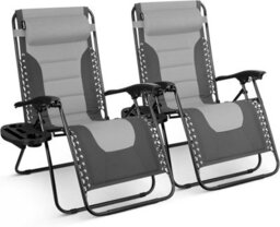 Keplin 2 Pack Xxl 110X70X90Cm Heavy-Duty Colour Block Zero Gravity Chairs, Cup & Phone Holder, Foldable, Charcoal - thumbnail 1