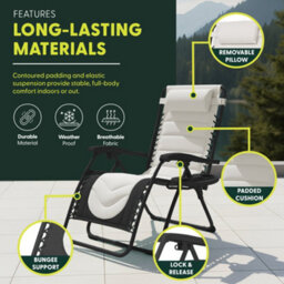 Keplin 2 Pack Xxl 110X70X90Cm Heavy-Duty Colour Block Zero Gravity Chairs, Cup & Phone Holder, Foldable, Charcoal - thumbnail 7