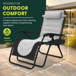 Keplin 2 Pack Xxl 110X70X90Cm Heavy-Duty Colour Block Zero Gravity Chairs, Cup & Phone Holder, Foldable, Charcoal - thumbnail 2