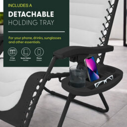 Keplin 2 Pack Xxl 110X70X90Cm Heavy-Duty Colour Block Zero Gravity Chairs, Cup & Phone Holder, Foldable, Charcoal - thumbnail 6