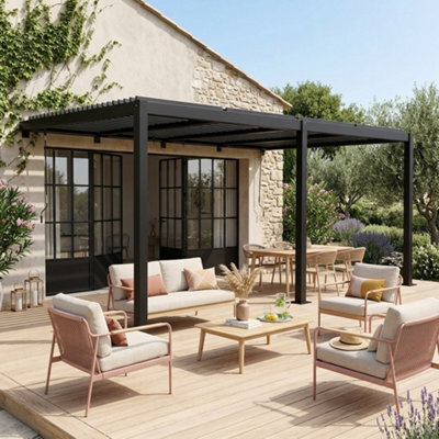 Sweeek - Lean To Pergola With Louvered Roof Aluminium 4 X 3M Palace Black - image 1