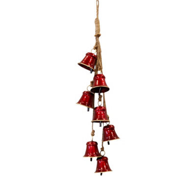 Four Candle Glossy Red Metal 7 Bell Christmas Hanging Garland - image 1