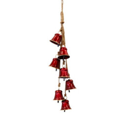 Four Candle Glossy Red Metal 7 Bell Christmas Hanging Garland