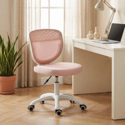 Armless Office Chair With Mesh Back, Pink - thumbnail 3