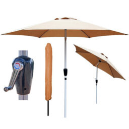 PureLifestyleWonders Tilting Garden Parasol - Khaki With Crank Handle - thumbnail 1