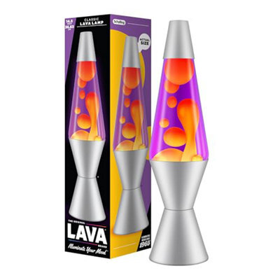 Lava Lamp 2125, Yellow Wax, Purple Liquid, Silver Base And Cap, Original 14.5 Inch Motion To Illuminate Your Mood