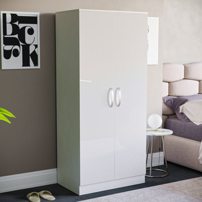 Lassic Vida Designs Hulio White High Gloss 2 Door Wardrobe (H)1700mm (W)760mm (D)530mm - image 1