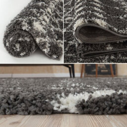 The Rugs Soft Moroccan Diamond Shaggy Rugs And Runners High Pile Dark Grey And Ivory Living Room Kitchen Hallway 1040 - thumbnail 4