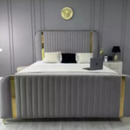 Stratus Interiors Allegra Gold Panel Bed - Premium Gold Finish Luxury Bed Frame - Gas Lift Storage - Double - thumbnail 2