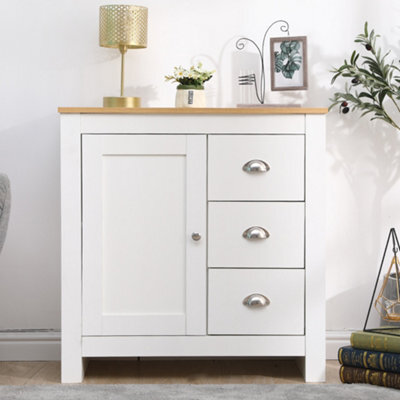 Furniturehmd Storage Sideboard Cupboard Buffet Table With 1 Door 3 Drawers White And Oak - image 1