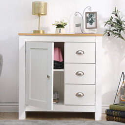 Furniturehmd Storage Sideboard Cupboard Buffet Table With 1 Door 3 Drawers White And Oak - thumbnail 2