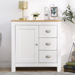 Furniturehmd Storage Sideboard Cupboard Buffet Table With 1 Door 3 Drawers White And Oak - thumbnail 1