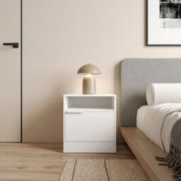 Urbn-Living Urbnliving 49.5Cm Height 1-Door Bedside White Table Cabinet Nightstand Storage Shelf Unit Bedroom Furniture - thumbnail 2