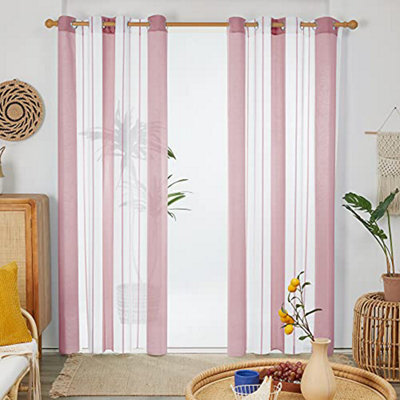 Deconovo Yarn-Dyed Voile Curtains Semi Transparent Net Curtains Sheer Curtains, 55 X 90 Inch Purple Red 2 Panels - image 1