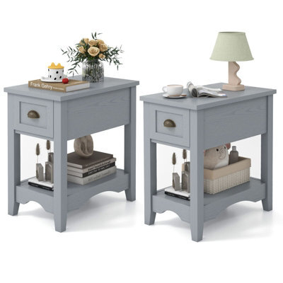 Gainoom 2 Pcs Grey Side End Table Retro Bedside Table Rectangular - image 1