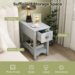 Gainoom 2 Pcs Grey Side End Table Retro Bedside Table Rectangular - thumbnail 7