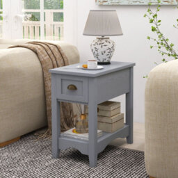 Gainoom 2 Pcs Grey Side End Table Retro Bedside Table Rectangular - thumbnail 4