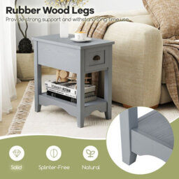 Gainoom 2 Pcs Grey Side End Table Retro Bedside Table Rectangular - thumbnail 6