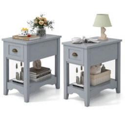 Gainoom 2 Pcs Grey Side End Table Retro Bedside Table Rectangular