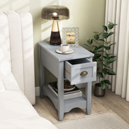Gainoom 2 Pcs Grey Side End Table Retro Bedside Table Rectangular - thumbnail 8