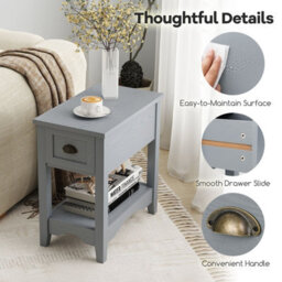 Gainoom 2 Pcs Grey Side End Table Retro Bedside Table Rectangular - thumbnail 9