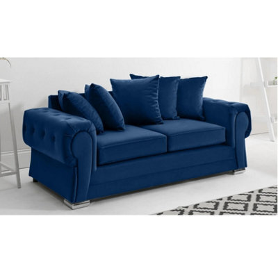 Verona Plush Velvet Scatter Back 3 Seater Sofa Marine Blue