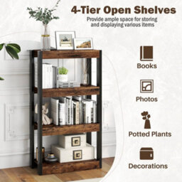 4 Tier Bookshelf Wooden Bookcase With Dual Anti Tipping Kits - thumbnail 3