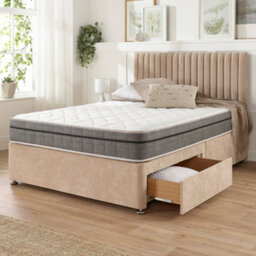 Aspire Grant Divan And Hybrid Memory Pocket Mattress, Linen Fabric, Strutted Headboard, 2 Drawers, Sand, Small Double - thumbnail 5