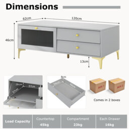 "Costway 120Cm Tv Stand For 55"" Tv Modern Tv Console Cabinet W/ Tempered Glass Door" - thumbnail 2