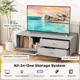 "Costway 120Cm Tv Stand For 55"" Tv Modern Tv Console Cabinet W/ Tempered Glass Door" - thumbnail 6