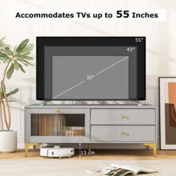 "Costway 120Cm Tv Stand For 55"" Tv Modern Tv Console Cabinet W/ Tempered Glass Door" - thumbnail 5
