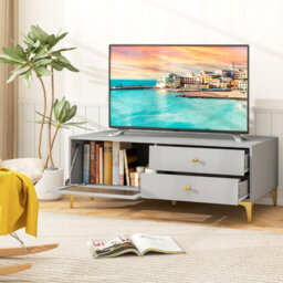 "Costway 120Cm Tv Stand For 55"" Tv Modern Tv Console Cabinet W/ Tempered Glass Door" - thumbnail 4