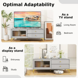 "Costway 120Cm Tv Stand For 55"" Tv Modern Tv Console Cabinet W/ Tempered Glass Door" - thumbnail 9