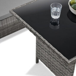 New-Evre Havana Grey 7 Seater Rattan Garden Furniture Set Patio Dining Set With Sofa, Armchairs, Stools & Glass Table. - thumbnail 8