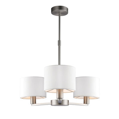 Anson Lighting Rukwa 3Lt  Matt Nickel Plate & Vintage White Fabric Ceiling Pendant