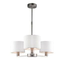 Anson Lighting Rukwa 3Lt  Matt Nickel Plate & Vintage White Fabric Ceiling Pendant
