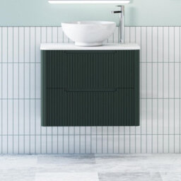 Royal Bathrooms Avenza 700mm Deep Moss Green Wall Hung Bathroom Countertop Vanity Unit 2 Drawer With Breeze Basin - thumbnail 1