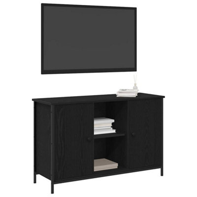 Berkfield Modern Tv Cabinet Black Oak 101X35X65 Cm Engineered Wood And Steel - image 1
