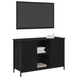 Berkfield Modern Tv Cabinet Black Oak 101X35X65 Cm Engineered Wood And Steel